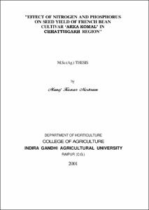 EFFECT OF NITROGEN AND PHOSPHORUS ON SEED YIELD OF FRENCH BEAN CULTIVAR ...